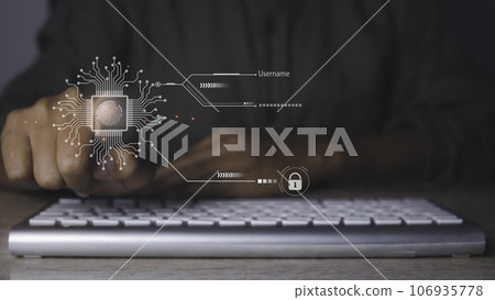Fingerprint scanner futuristic digital processing of biometric identification. Fingerprint scanner futuristic digital processing of biometric identification. 106935778