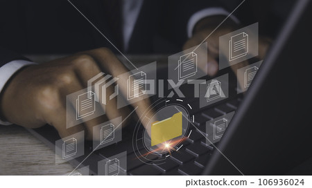 Businessman access business connection online documentation database. Businessman access business connection online documentation database. 106936024