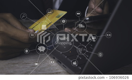 Businessman using mobile phone and credit card shopping online. Businessman using mobile phone and credit card shopping online. 106936026