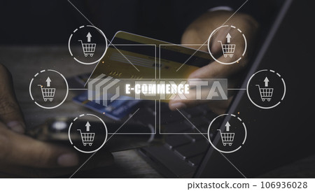 Businessman using mobile phone and credit card shopping online. Businessman using mobile phone and credit card shopping online. 106936028