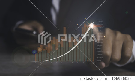 Stock market graph with man using phone financial profit stock development. Stock market graph with man using phone financial profit stock development. 106936035