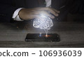 Businessman holding brain with mobile phone, Brainstorm Innovation and digital. 106936039