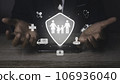 Man protective gesture family with Healthcare medical and insurance icons. 106936040