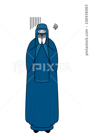 Muslim woman in burka looking depressed and covering her mouth Muslim woman in burka looking depressed and covering her mouth 106936065