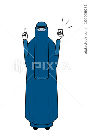 Muslim woman in burqa takes security measures for her smartphone Muslim woman in burqa takes security measures for her smartphone 106936081