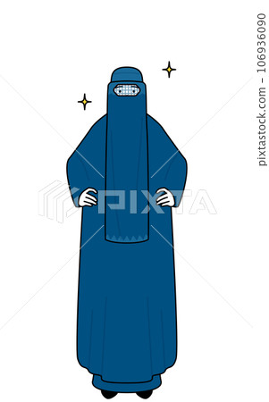 Muslim woman in burqa with hands on hips Muslim woman in burqa with hands on hips 106936090