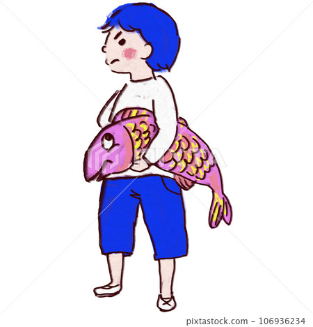 A child holds a stuffed fish and says he doesn't like it. 106936234