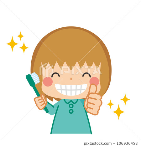 Illustration of a cute little girl smiling showing her beautiful teeth White background Clip art Vector 106936458