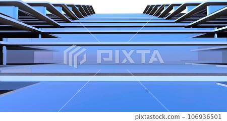 Stair glass exterior of the newly constructed hotel. Trendy design of the contemporary property. 3d rendering. 106936501