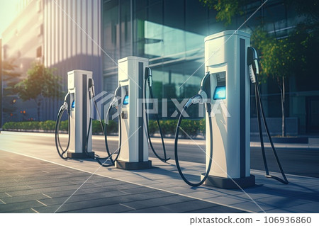 Fast electric vehicle chargers for charging car on the city street. 106936860