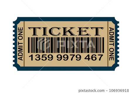 Vector illustration of a admit one ticket with a barcode on a white background 106936918