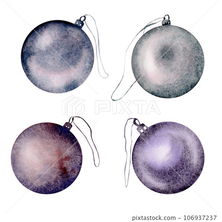 Set of Christmas xmas ball decoration. New Year clipart watercolor background. Decorative background for header or greeting card. Watercolor hand painting illustration on isolate white background 106937237