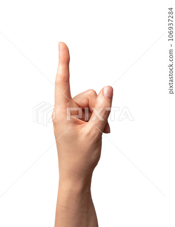 Index finger pointing up, showing something, isolated on white Index finger pointing up, showing something, isolated on white 106937284