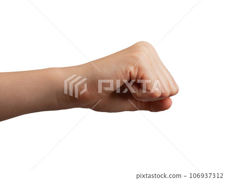 Fist outstretched forward, side view, isolated on white background 106937312