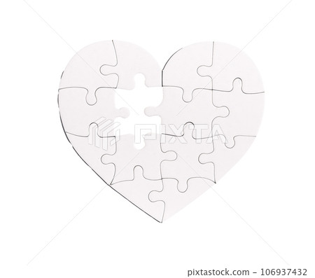 Lacking missing puzzle piece in heart jigsaw Lacking missing puzzle piece in heart jigsaw 106937432