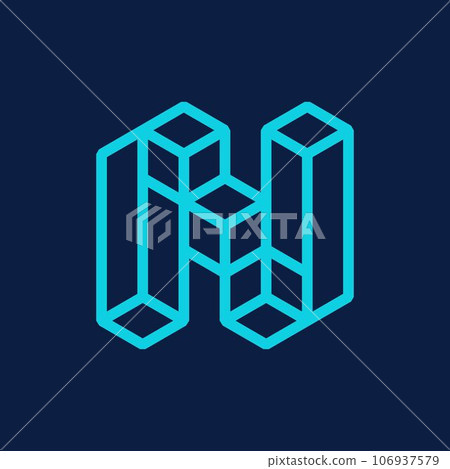 Letter n block cube geometric line creative logo 106937579