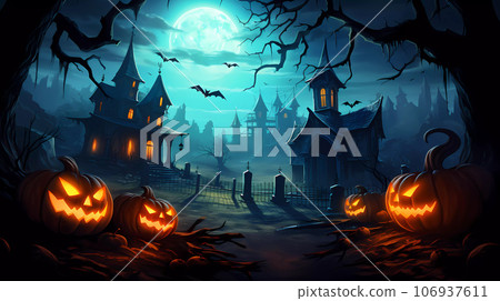 Halloween Background with Pumpkins In The Spooky Night 106937611