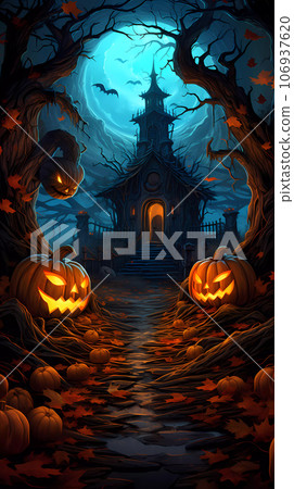 Halloween Background with Pumpkins In The Spooky Night 106937620