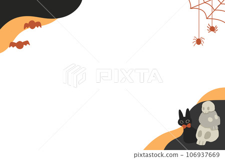 Happy Halloween banner or party invitation background with bats black cat spider in paper cut style. illustration. Place for text frame Happy Halloween banner or party invitation background with bats black cat spider in paper cut style. illustration. Place for text frame 106937669