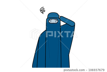 Muslim woman in burqa scratching her head in trouble Muslim woman in burqa scratching her head in trouble 106937679