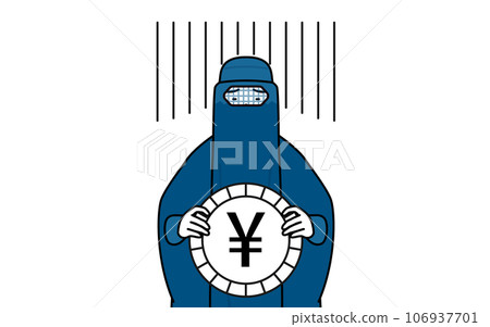 外匯損失和日元疲軟、穿長袍的伊斯蘭婦女的形象 外匯損失和日元疲軟、穿長袍的伊斯蘭婦女的形象 106937701