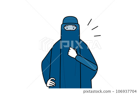Muslim woman in burqa beating her chest Muslim woman in burqa beating her chest 106937704