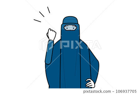 Muslim woman in burqa doing fist pump Muslim woman in burqa doing fist pump 106937705