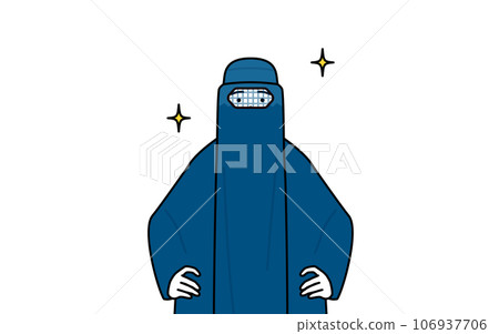 身穿罩袍、雙手叉腰的穆斯林婦女 身穿罩袍、雙手叉腰的穆斯林婦女 106937706