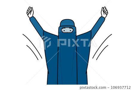 Muslim woman in burqa doing radio exercises 106937712