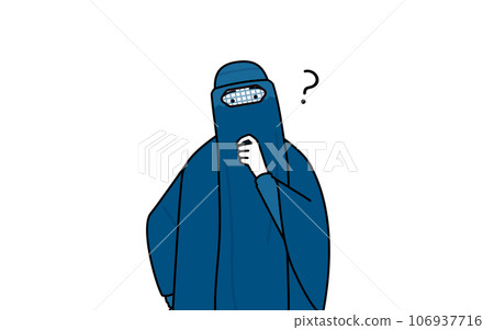 一名身穿罩袍的穆斯林婦女歪著頭表示疑問 106937716