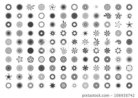 Spiral and swirl motion twisting circles design element set. 106938742
