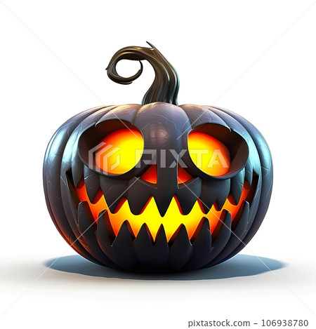 Black Halloween pumpkin with a scary face on a simple background. Happy Halloween Black Halloween pumpkin with a scary face on a simple background. Happy Halloween 106938780