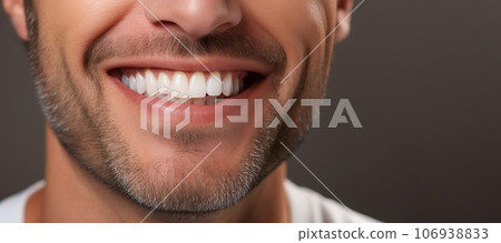 Smiling mature man on a white background. Perfectly straight teeth. 106938833