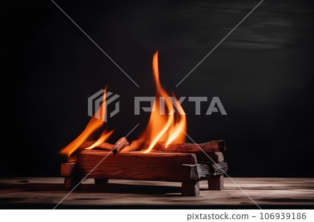 a Wooden table and fire on black background. a Wooden table and fire on black background. 106939186