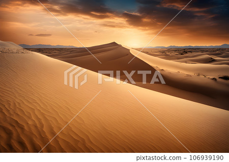 sunset in the desert sand dunes with cloud sky background sunset in the desert sand dunes with cloud sky background 106939190