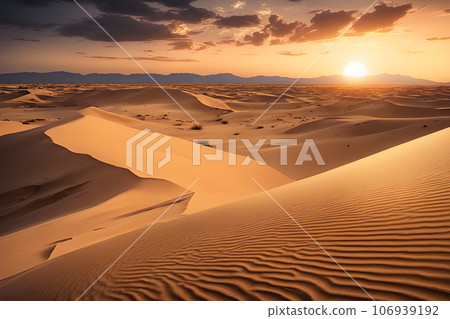 sunset in the desert sand dunes with cloud sky background 106939192