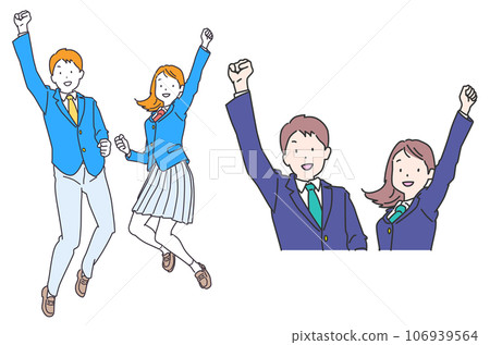 Illustration set of two jumping students, male and female Illustration set of two jumping students, male and female 106939564