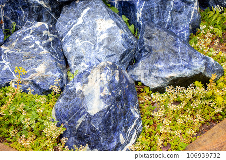 Blue and white Sodalite gemstone large chunks unpolished pile 106939732