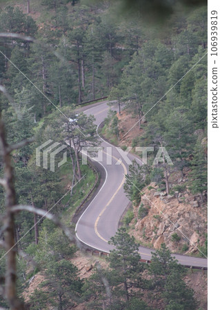 Mountain Pass Driving down from Estes Park Mountain Pass Driving down from Estes Park 106939819