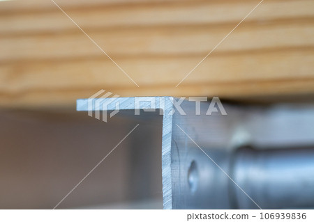 Close up of steel beam supports front view Close up of steel beam supports front view 106939836