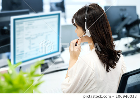 Young lady, operator, call center, staff Young lady, operator, call center, staff 106940038