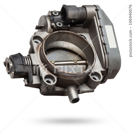 Car part engine throttle valve opened by the gas pedal to supply more air to the engine. Spare parts catalog for vehicles from the junkyard. 106940076