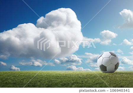 Classic football or soccer ball on green grass loan. Outdoor training concept Classic football or soccer ball on green grass loan. Outdoor training concept 106940341