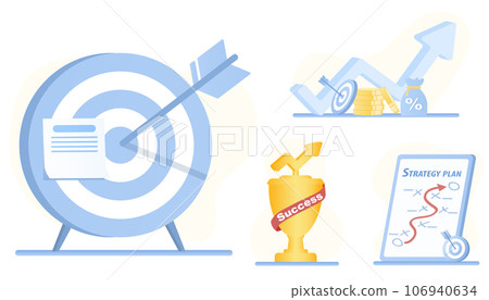 Business ideas collection set. Goal setting, upward arrow, strategy planning, competition, opportunity, creativity for business success and growth. Flat vector design illustration. 106940634