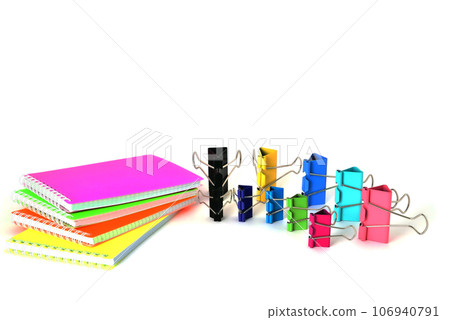 Colorful notepads clip for paper on a white background in the correct geometry Colorful notepads clip for paper on a white background in the correct geometry 106940791
