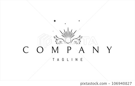 A vector logo with an abstract image of angel wings with a sun in the middle. 106940827