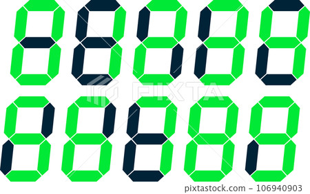 Fluorescent green 7 segment set_02 106940903