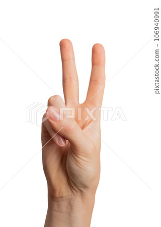 V sign with two finger, victory symbol, winners gesture isolated on white 106940991