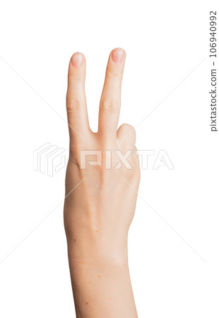 Victory gesture, V sign with two finger, isolated on white Victory gesture, V sign with two finger, isolated on white 106940992