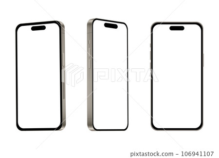 New blue TITANIUM smartphone model 15 PRO, mockup template on white background - Vector New blue TITANIUM smartphone model 15 PRO, mockup template on white background - Vector 106941107